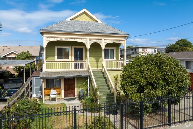 An eye catching two story house in the Wentworth Holland neighborhood in Oakland.