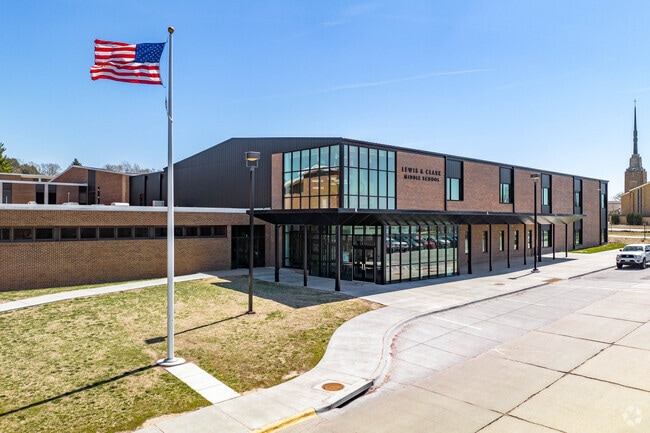 The students of Lewis & Clark Middle School enjoy learning in a large and modern school.