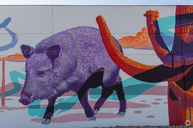 Nods to the desert southwest are seen along walls in Pueblo Gardens.