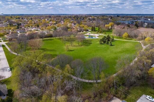 An aerial of Euclid Park and its open green space.