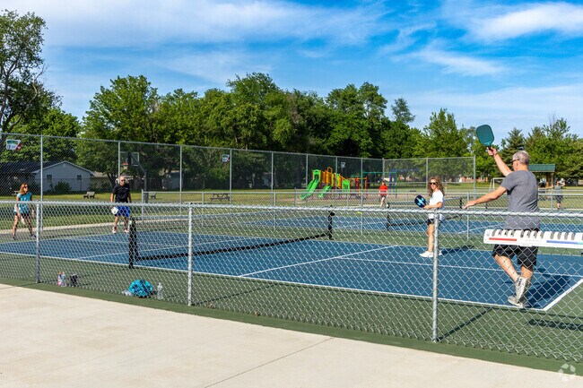 Brittlebank Park has 12 pickleball courts for residents to enjoy during the day.