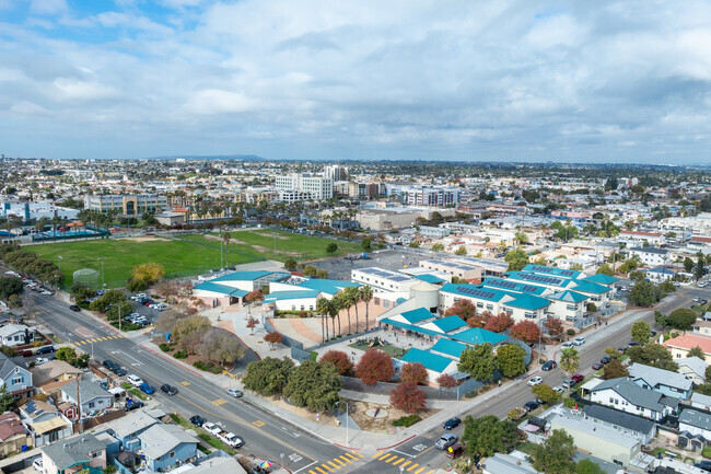 An elevated view of Rosa Parks Elementary School.