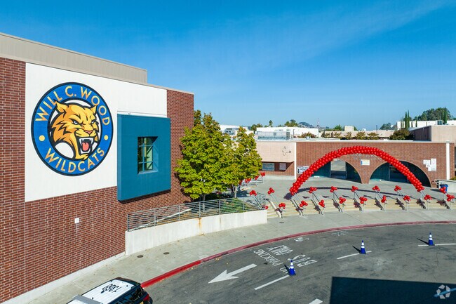 The entrance to Will C Wood High School is colorful and inviting.