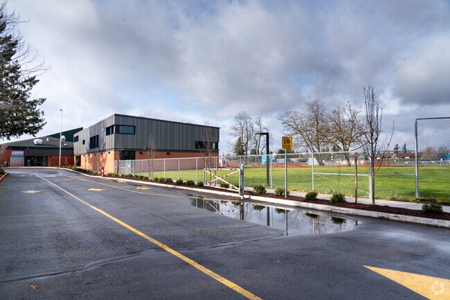 A wide view of Lynch Meadows Elementary School.