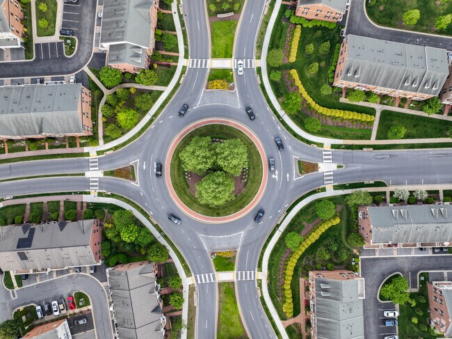 Roundabouts in the Villages of Urbana add elegance, safety, and small-town character to travel.
