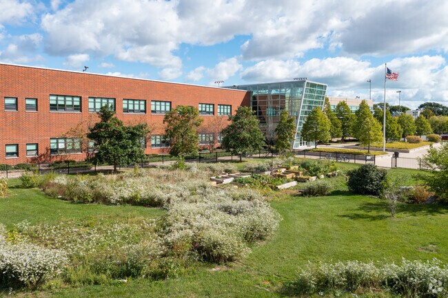 There is garden in front of North-Grand High School in Hermosa.