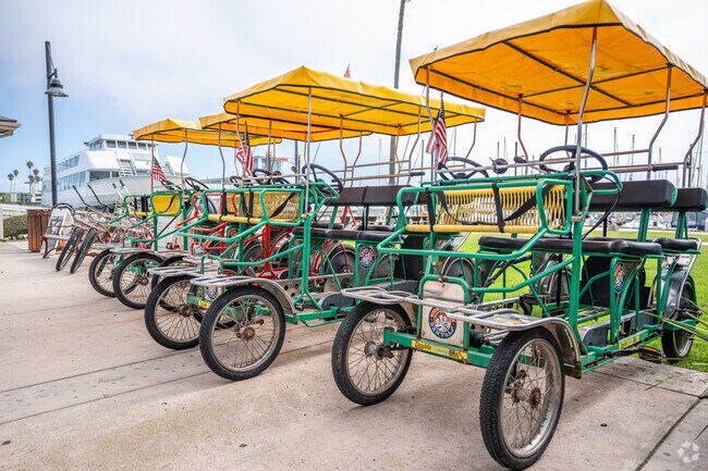 People like renting bikes to enjoy the Channel Islands Harbor and Hollywood Beach.
