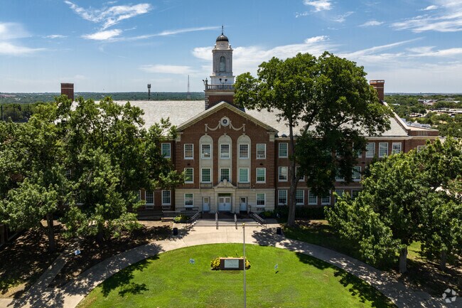 The main building at Arlington Heights High School has beautiful architecture.