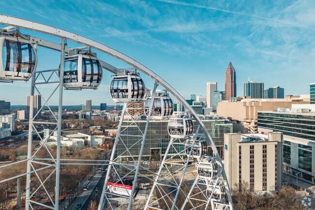 Residents and tourists often ride the Sky View Ferris Wheel for views of downtown Atlanta.