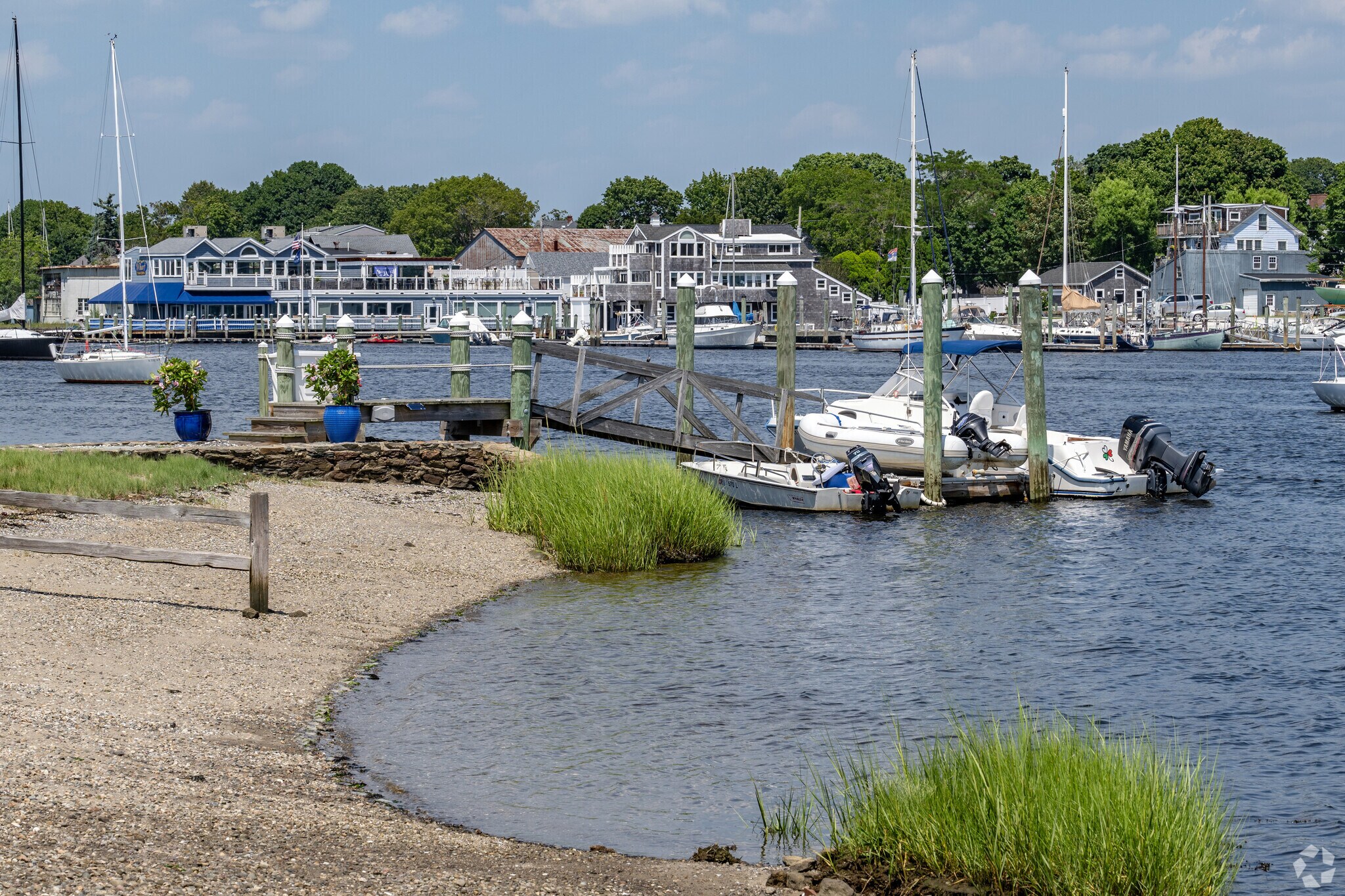 A beach and a dock can be a landing point in the Rumstick neighborhood.