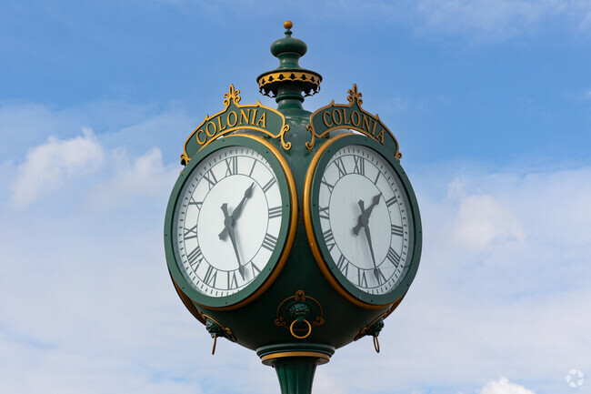The Colonia Town Clock on Inman Avenue serves as a familiar landmark in the heart of the community.