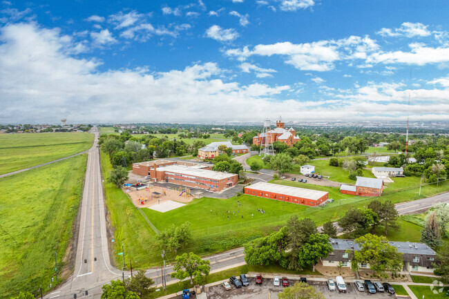 Aerial view showing the expansive campus at Belleview Christian School in Westminster, Colorado