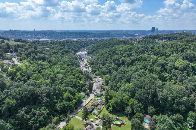 Aerial of Spring Garden facing Downtown Pittsburgh.