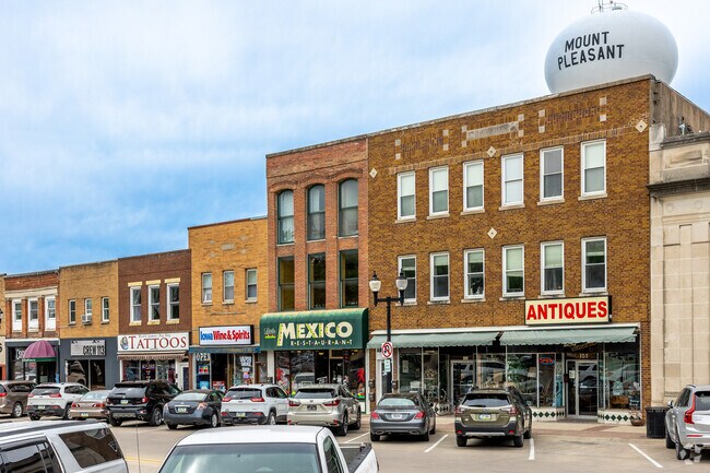 Downtown Mount Pleasant's buildings house thriving small businesses and restaurants.