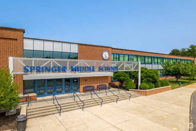 A bright and welcoming main entrance greets students at Springer Middle School as they begin the day.