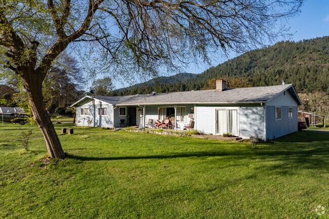 Ranch-style homes in Hoopa often have large yards in front and back.