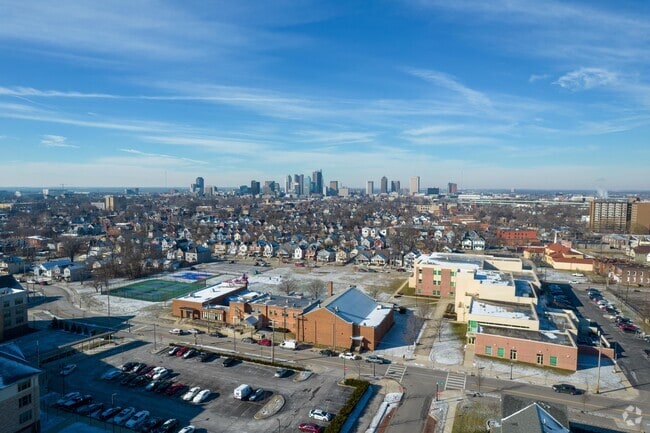 Downtown Columbus' skyline is seen over the King-Lincoln Bronzeville neighborhood.