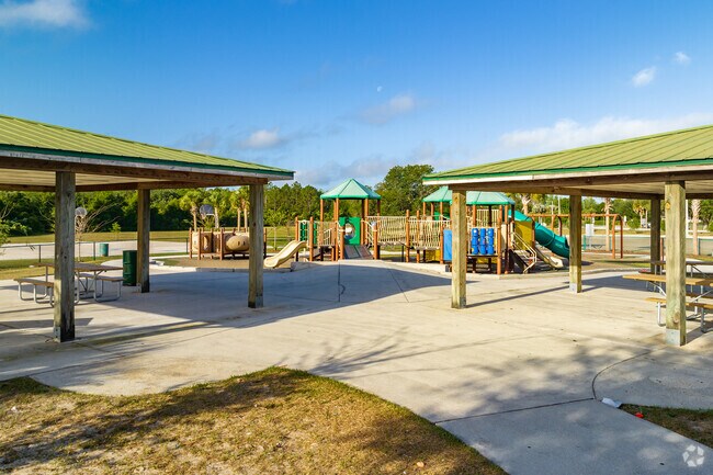 Cross Creek Park has covered picnic areas along with a child friendly playground