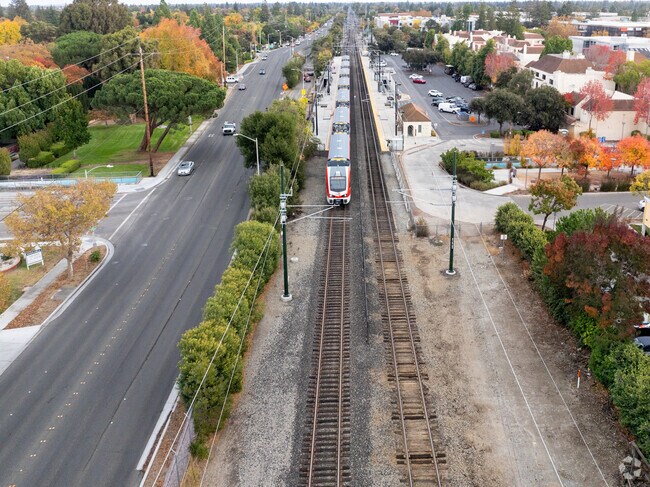 Quick rail access from Old Palo Alto’s California Avenue Station to SF and beyond.