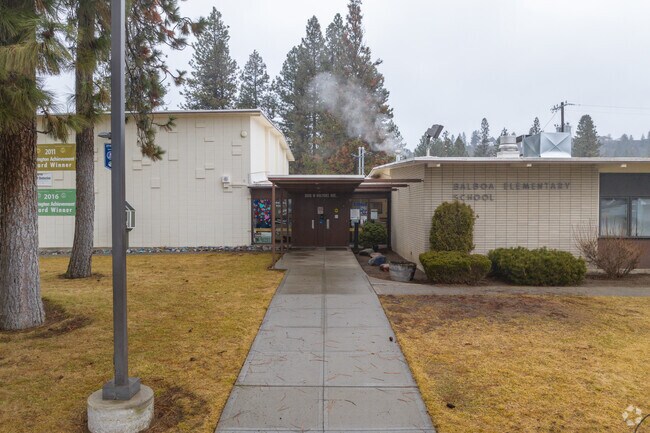 Balboa Elementary School features a dated brick building.