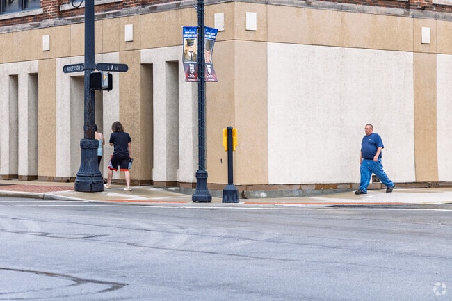 Downtown Elwood bustles with activity as residents conduct business.