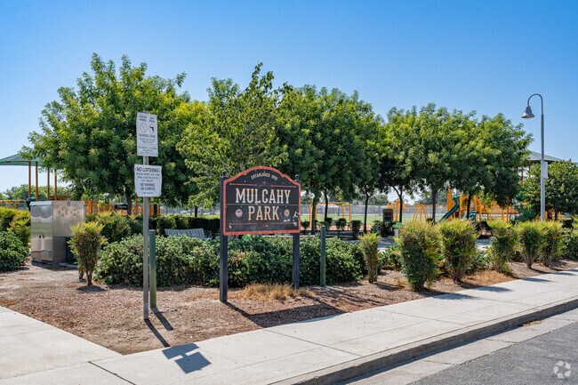 Mulcahy Park in Tulare offers shaded play areas and grassy fields for children.