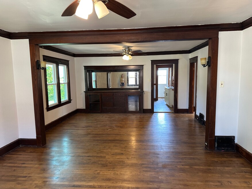 Dining and Living Room with Built-Ins