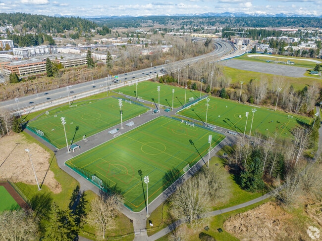 Marymoor Park in Downtown Redmond has plenty of out door Athletic fields for playing sports.