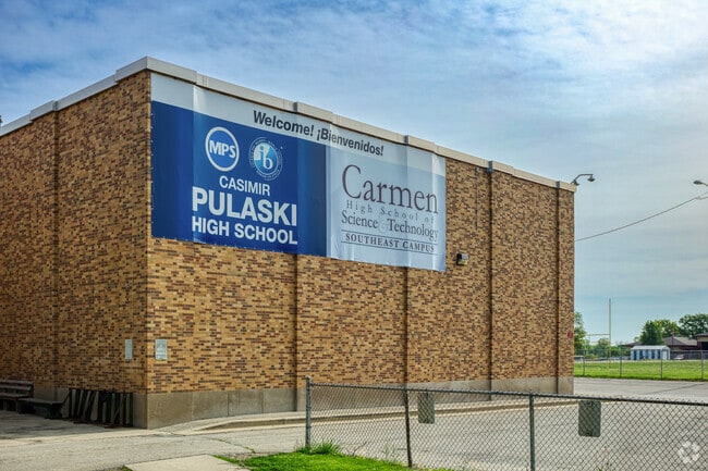 Casimir Pulaski High School has large banners to help inspire school spirit in Southgate.