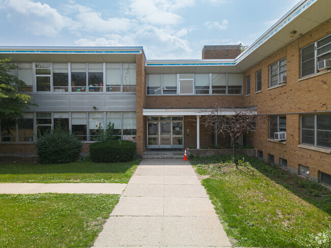 William C Keane Elementary School entrance invites kids to learn in Schenectady.