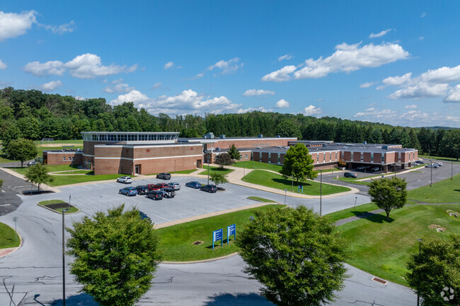 The parking is spacious for staff and parents during drop off at Blue Mountain Middle School.
