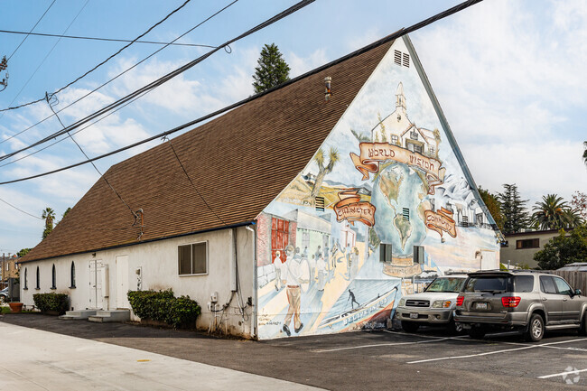 A virtues mural is painted on the walls of Lighthouse Christian Academy in Santa Monica.