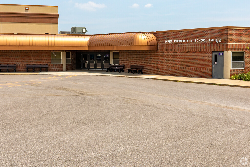 Piper East Elementary School Main Entrance has plenty of benches for students to relax on.