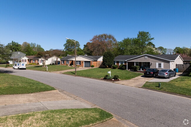 A row of ranch-style homes lines a quiet street in Level Green.