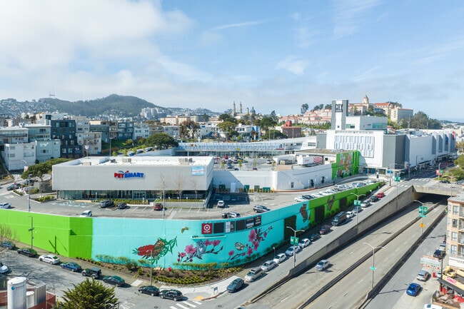 Beautiful murals line the walls of Anza Vista City Center Shopping Center in San Francisco.