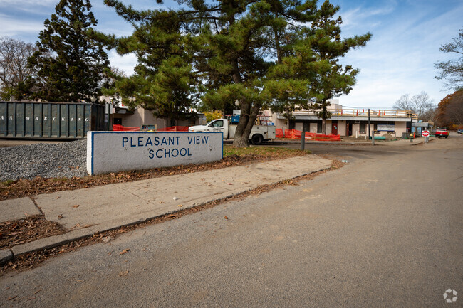 A different view of Pleasant View Elementary School sign in Providence.