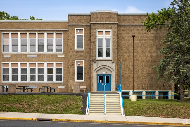 A view of the side of the main building at Central Middle School, Long Hill, NJ.