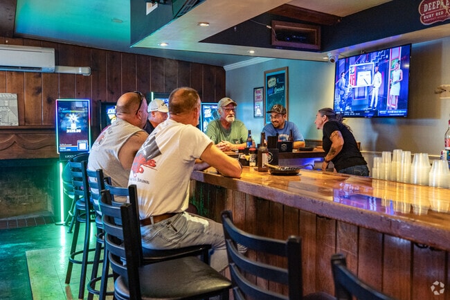 Locals gather at the historic Lone Oak Tavern in Boyce, Virginia, known for its cozy bar, neon-lit ambiance, and classic American fare.