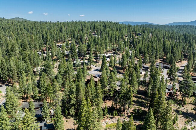 An aerial view of Prosser Lake Heights found five minutes from Downtown Truckee.