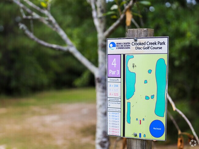 Crooked Creek Park in Chapin features a shaded Disc Golf course.