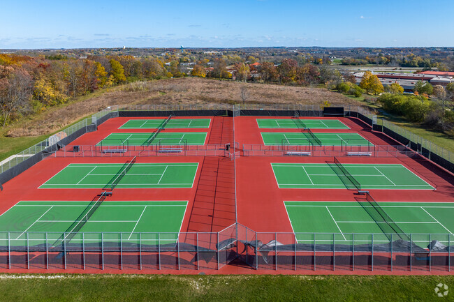 Fresh tennis courts behind Asa Clark Middle School in Pewaukee.