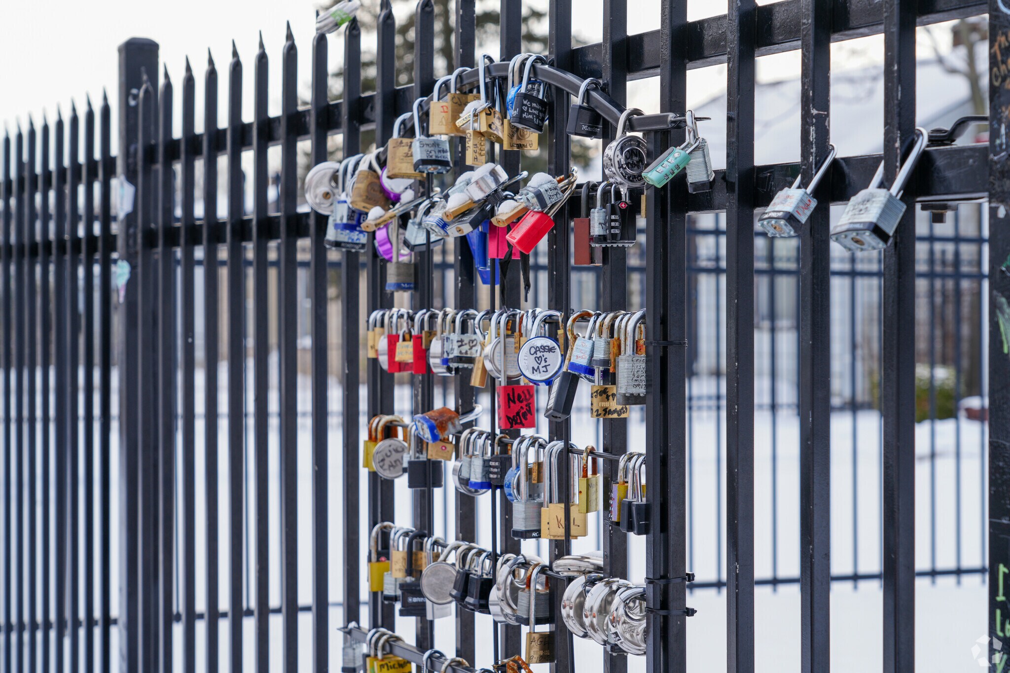 The locks of love can be found on the fence of Michael Jacksons family home near Downtown Gary.
