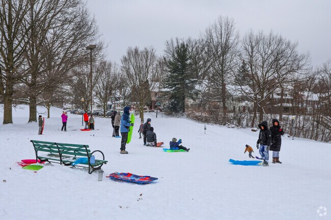 Cain Park’s sledding hill is a favorite winter attraction for families near Mayfield.