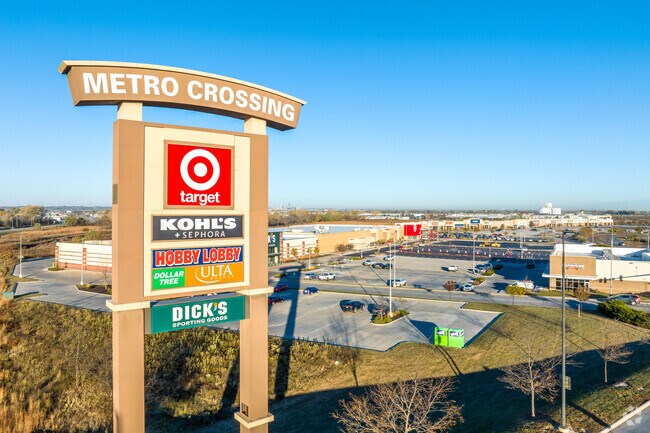 Metro Crossing Shopping Center is home to many large stores and chain restaurants.