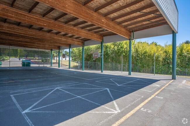 Covered basketball courts at Scholls Heights Elementary School in Beaverton, Oregon.