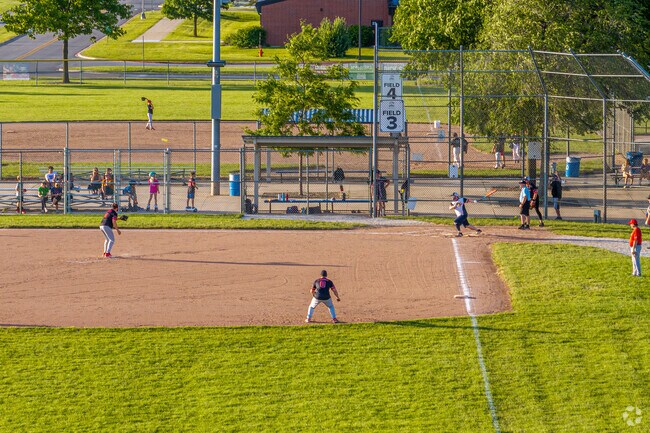 A men's softball league is a major attraction at Frontier Park.
