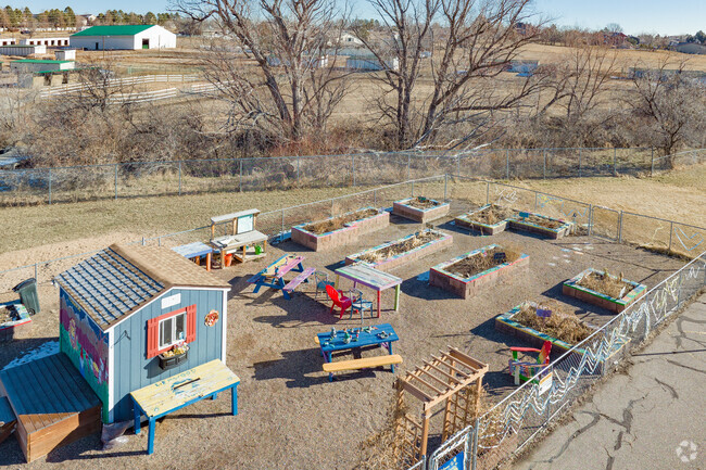 Garden area at Leawood Elementary School in Littleton, Colorado on a sunny winter day.