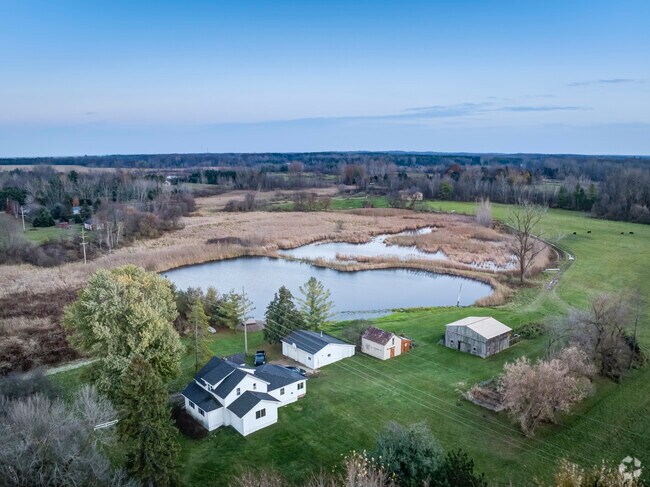Aerial view of Goodland Township at dusk.