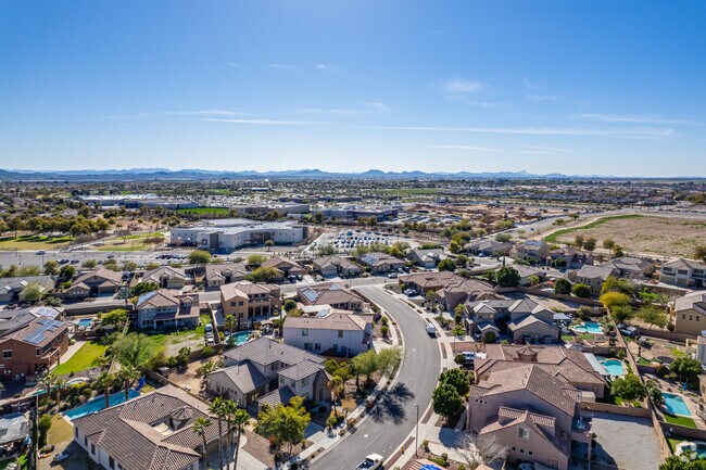 Suburban streets and palm trees in Canyon Trails.