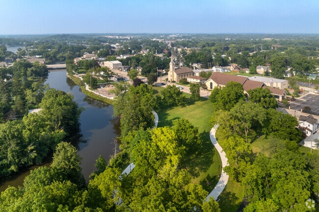 Fox River curves through Waterford, connecting nature, neighborhoods, and local history.